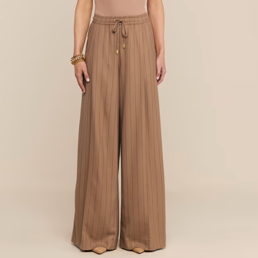 L'AGENCE Connie Pinstripe Trousers in Mocha Brown/Tan